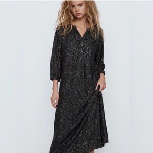Limited Edition Zara Black and Green Sequined Dress